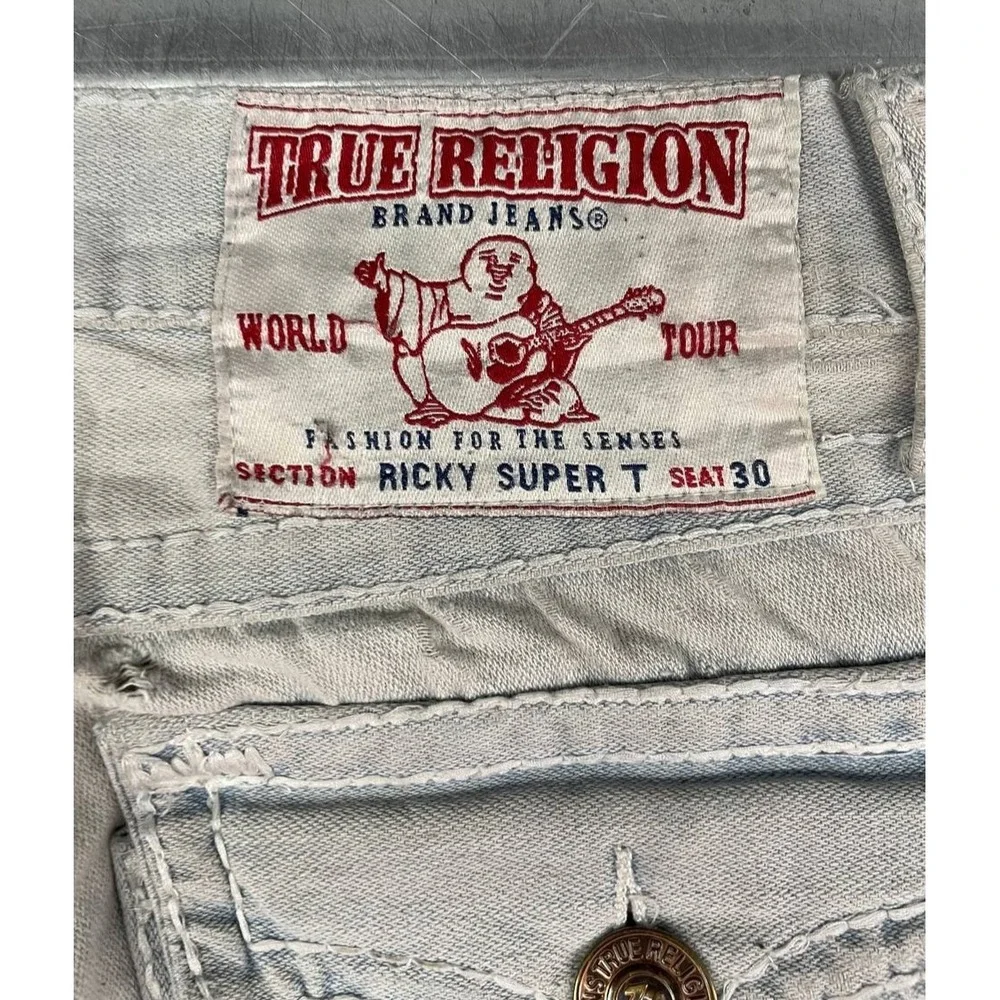 True Religion Ricky Super T Denim Jeans Mens 30x31‎ Light Wash Distressed Y2K